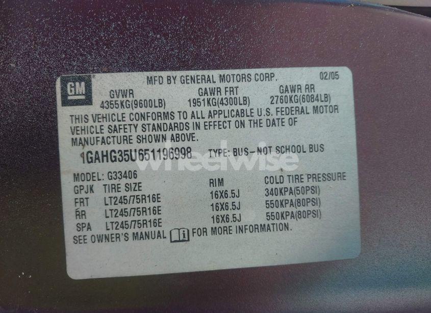 Photo 9 of 2005 Chevrolet Express (VIN 1GAHG35U651196998)