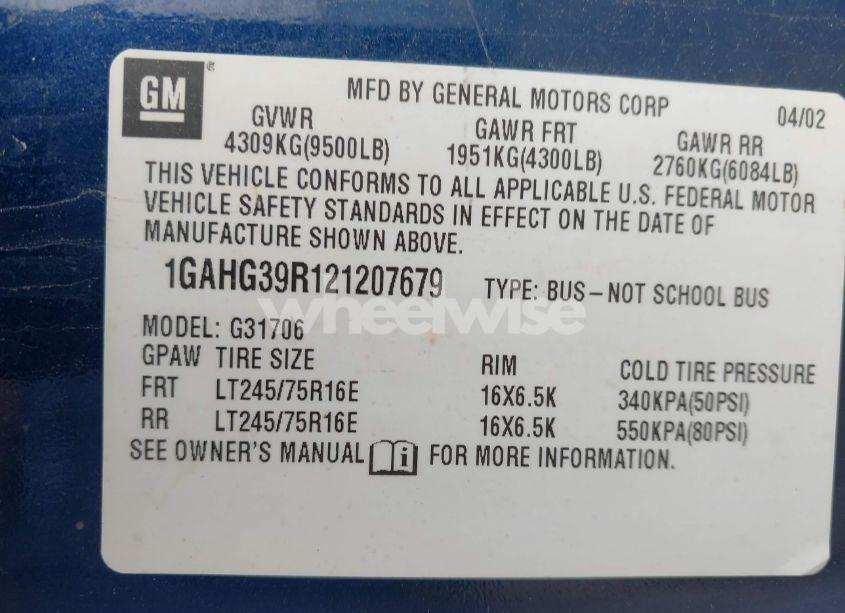 Photo 9 of 2002 Chevrolet Express (VIN 1GAHG39R121207679)