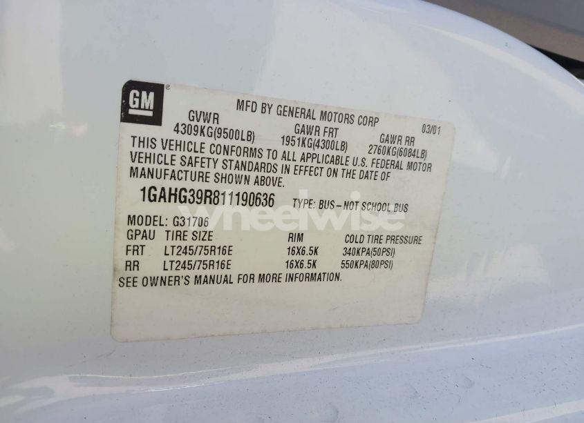 Photo 9 of 2001 Chevrolet Express (VIN 1GAHG39R811190636)