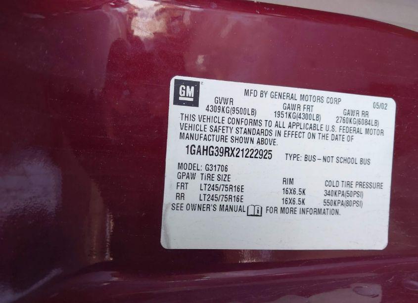 Photo 9 of 2002 Chevrolet Express (VIN 1GAHG39RX21222925)