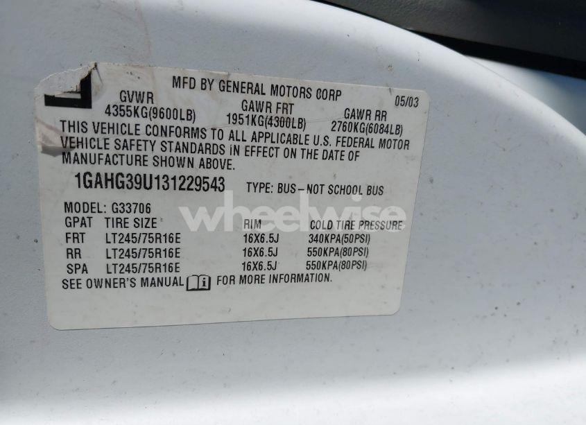 Photo 9 of 2003 Chevrolet Express (VIN 1GAHG39U131229543)