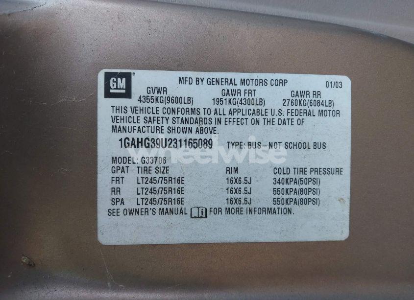 Photo 9 of 2003 Chevrolet Express (VIN 1GAHG39U231165089)