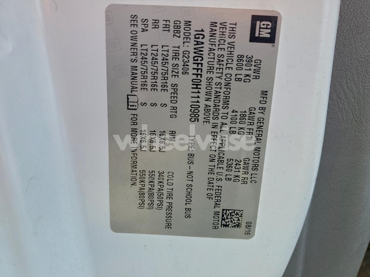 Photo 13 of 2017 CHEVROLET EXPRESS G2500 LT N/A (VIN 1GAWGFFF0H1110985)