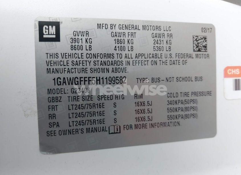 Photo 9 of 2017 Chevrolet Express 2500 LT (VIN 1GAWGFFF5H1199582)