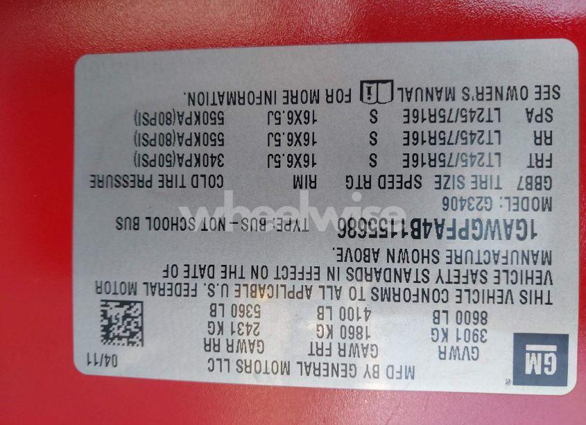 Photo 9 of 2011 Chevrolet Express 2500 LS (VIN 1GAWGPFA4B1155686)