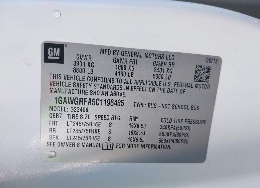 Photo 9 of 2012 Chevrolet Express 2500 LT (VIN 1GAWGRFA5C1196485)