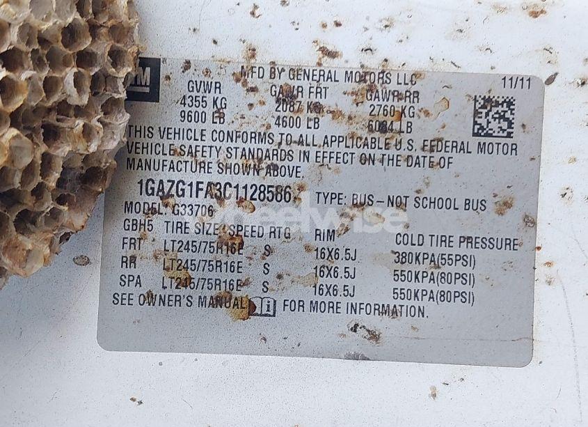 Photo 9 of 2012 Chevrolet Express 3500 LT (VIN 1GAZG1FA3C1128586)