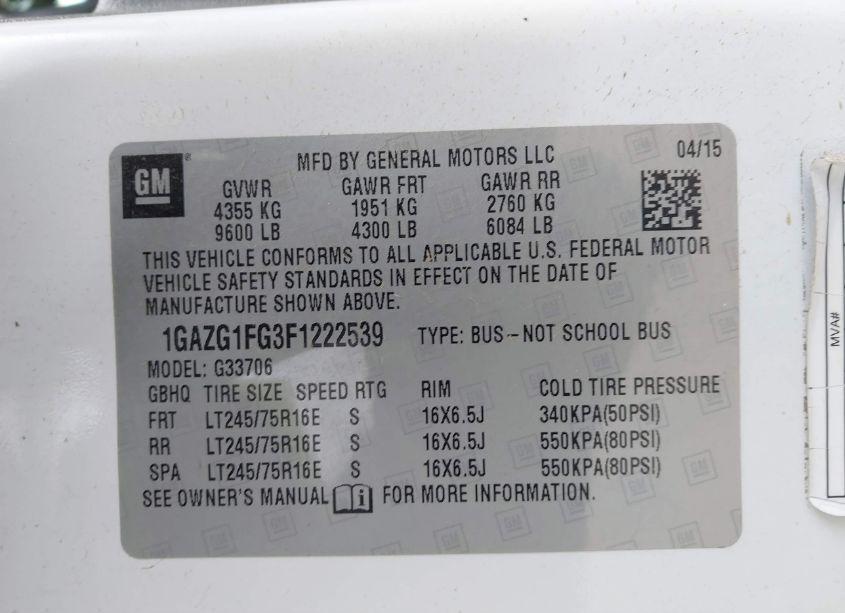 Photo 9 of 2015 Chevrolet Express 3500 LT (VIN 1GAZG1FG3F1222539)