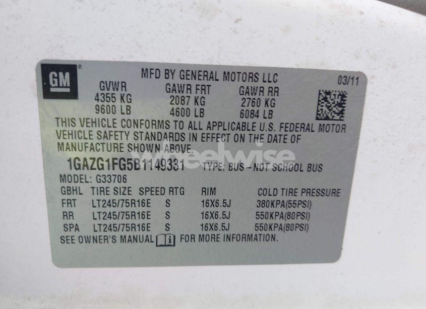 Photo 9 of 2011 Chevrolet Express 3500 LT (VIN 1GAZG1FG5B1149331)