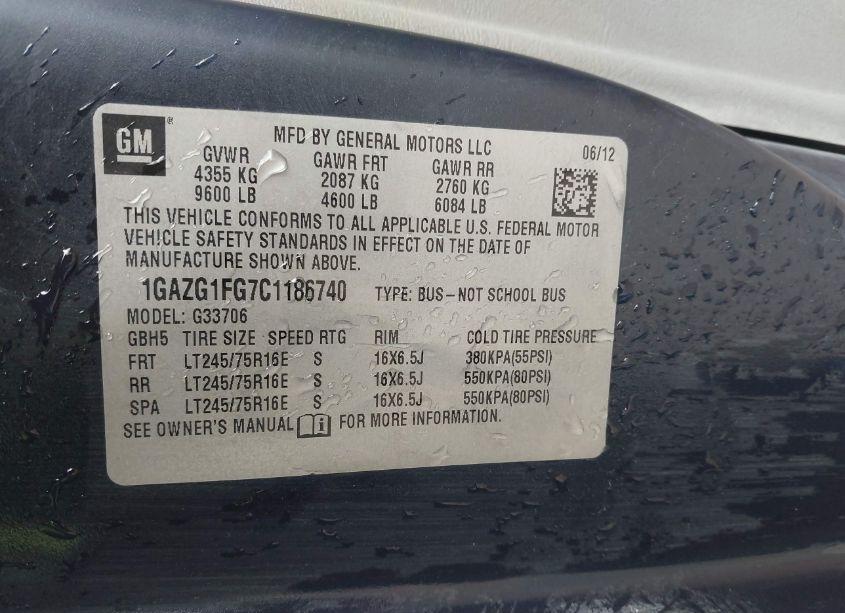 Photo 9 of 2012 Chevrolet Express 3500 LT (VIN 1GAZG1FG7C1186740)