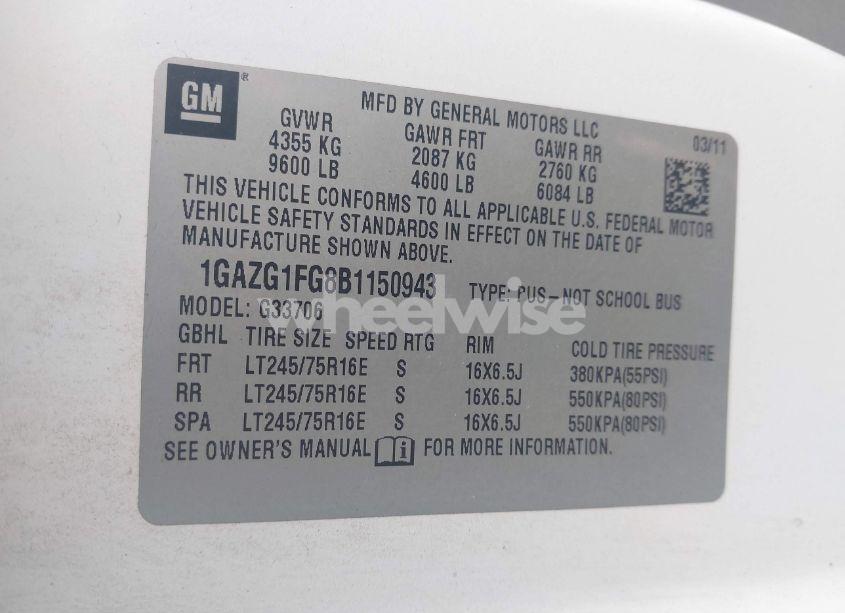 Photo 9 of 2011 Chevrolet Express 3500 LT (VIN 1GAZG1FG8B1150943)