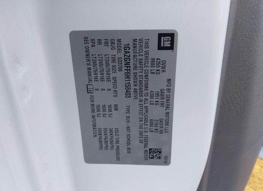 Photo 9 of 2017 Chevrolet Express 3500 LS (VIN 1GAZGNFF6H1158403)