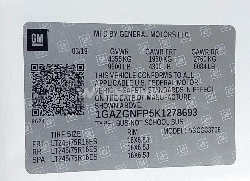 Photo 9 of 2019 Chevrolet Express 3500 LS (VIN 1GAZGNFP5K1278693)
