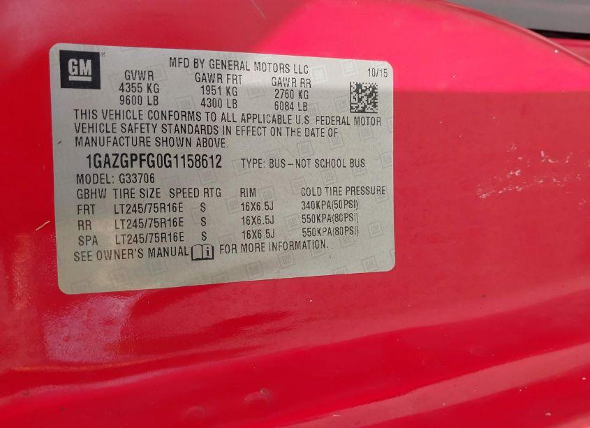 Photo 9 of 2016 Chevrolet Express 3500 LT (VIN 1GAZGPFG0G1158612)