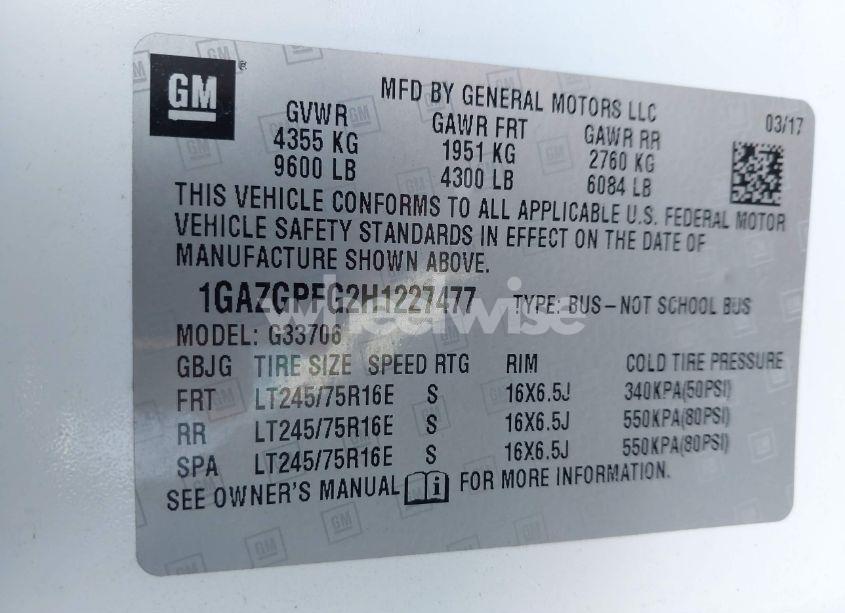 Photo 9 of 2017 Chevrolet Express 3500 LT (VIN 1GAZGPFG2H1227477)