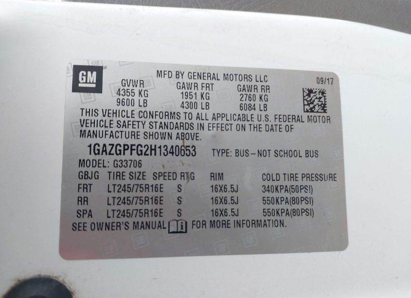 Photo 9 of 2017 Chevrolet Express 3500 LT (VIN 1GAZGPFG2H1340653)