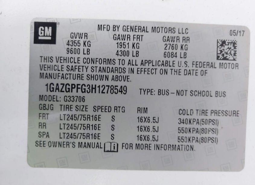 Photo 9 of 2017 Chevrolet Express 3500 LT (VIN 1GAZGPFG3H1278549)