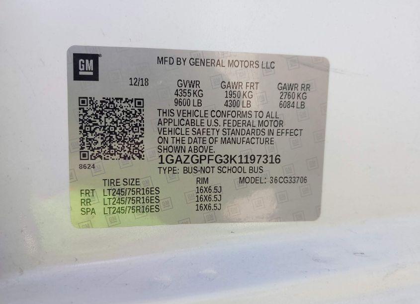 Photo 9 of 2019 Chevrolet Express 3500 LT (VIN 1GAZGPFG3K1197316)