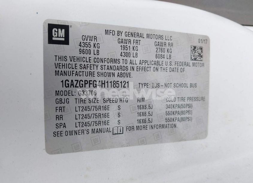 Photo 9 of 2017 Chevrolet Express 3500 LT (VIN 1GAZGPFG4H1185121)