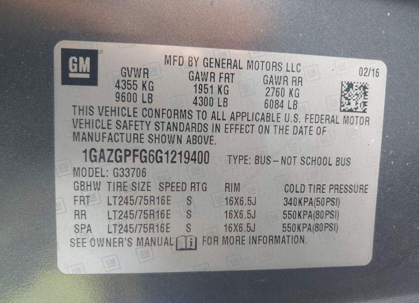 Photo 9 of 2016 Chevrolet Express 3500 LT (VIN 1GAZGPFG6G1219400)