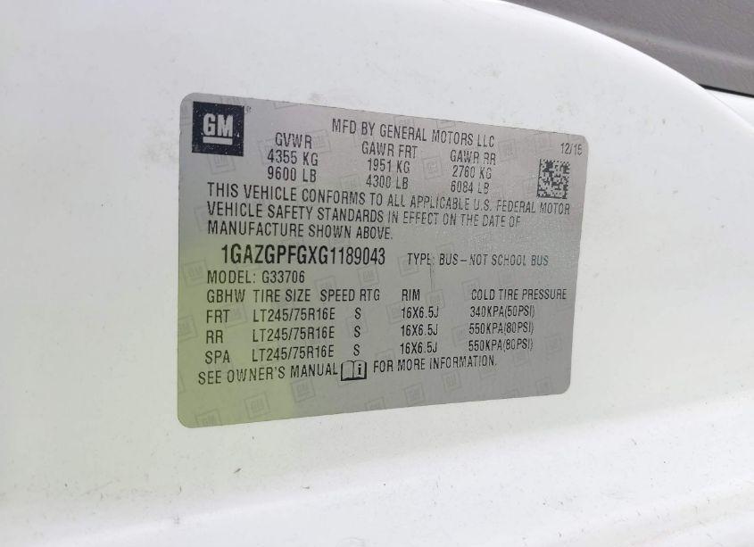 Photo 9 of 2016 Chevrolet Express 3500 LT (VIN 1GAZGPFGXG1189043)