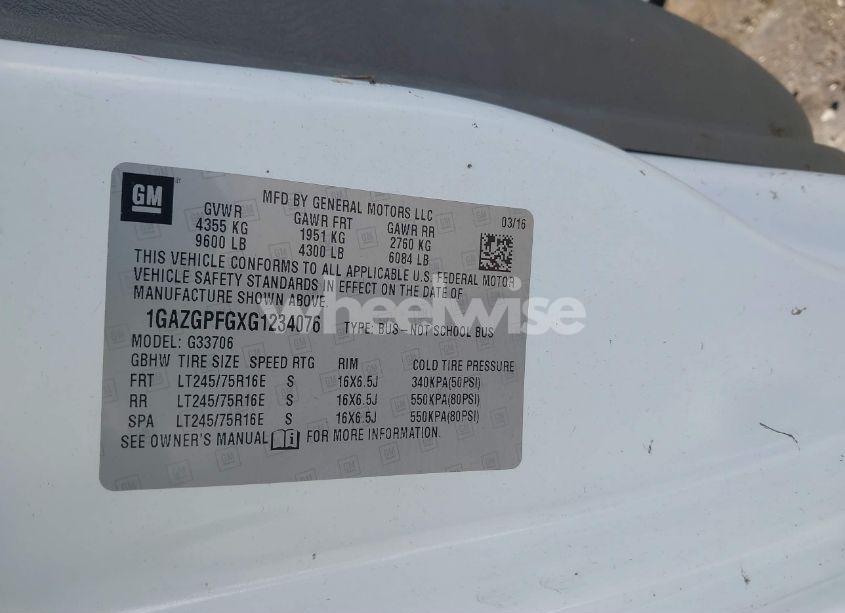 Photo 9 of 2016 Chevrolet Express 3500 LT (VIN 1GAZGPFGXG1234076)