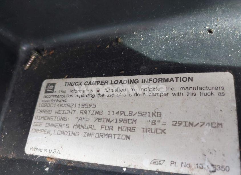 Photo 9 of 1994 Chevrolet Gmt-400 C1500 (VIN 1GBDC14KXRZ118595)