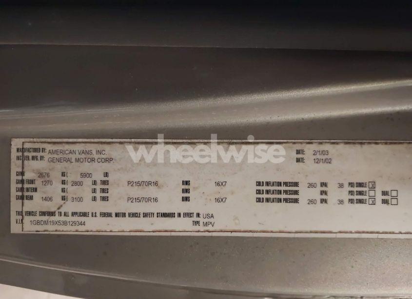 Photo 9 of 2003 Chevrolet Astro UPFITTER (VIN 1GBDM19X53B129344)