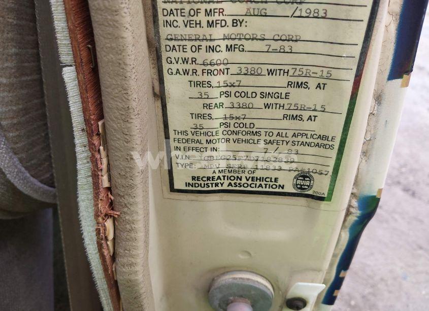 Photo 9 of 1983 Chevrolet G20 (VIN 1GBEG25F7D7182839)