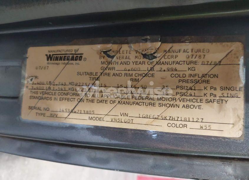 Photo 9 of 1987 Chevrolet Sportvan / VAN G20 (VIN 1GBEG25K7H7181127)