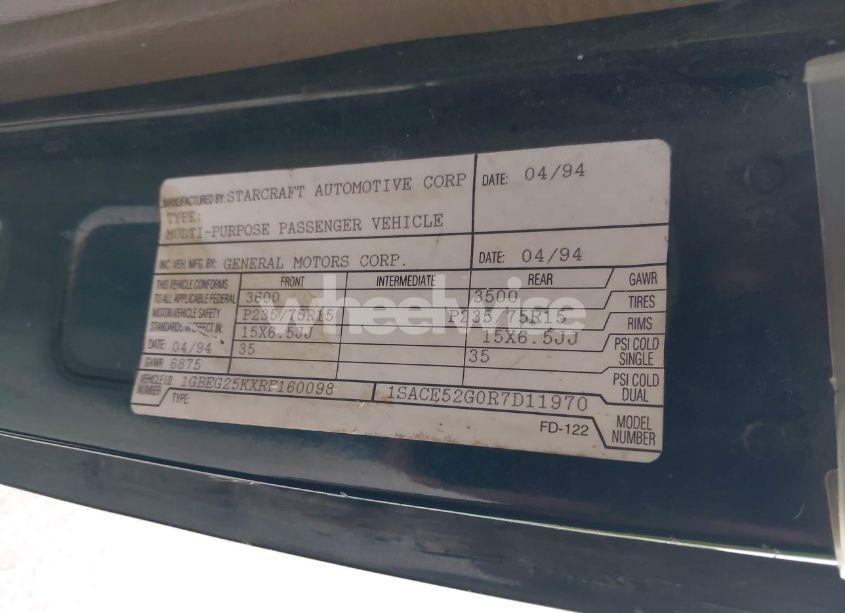 Photo 9 of 1994 Chevrolet G20 (VIN 1GBEG25KXRF160098)