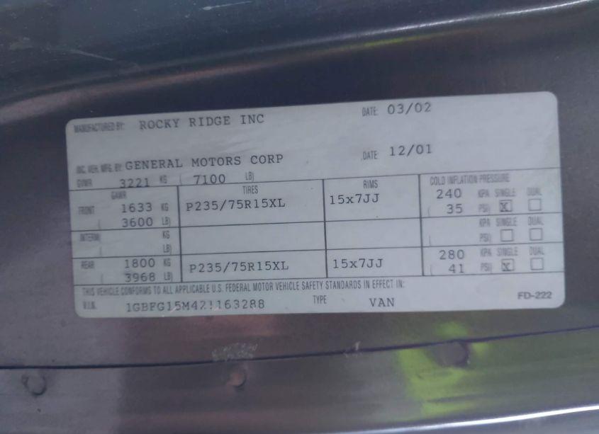 Photo 9 of 2002 Chevrolet Express (VIN 1GBFG15M421163288)