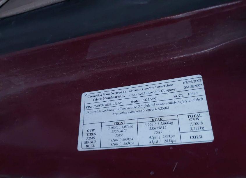 Photo 9 of 2002 Chevrolet Express (VIN 1GBFG15R021231243)