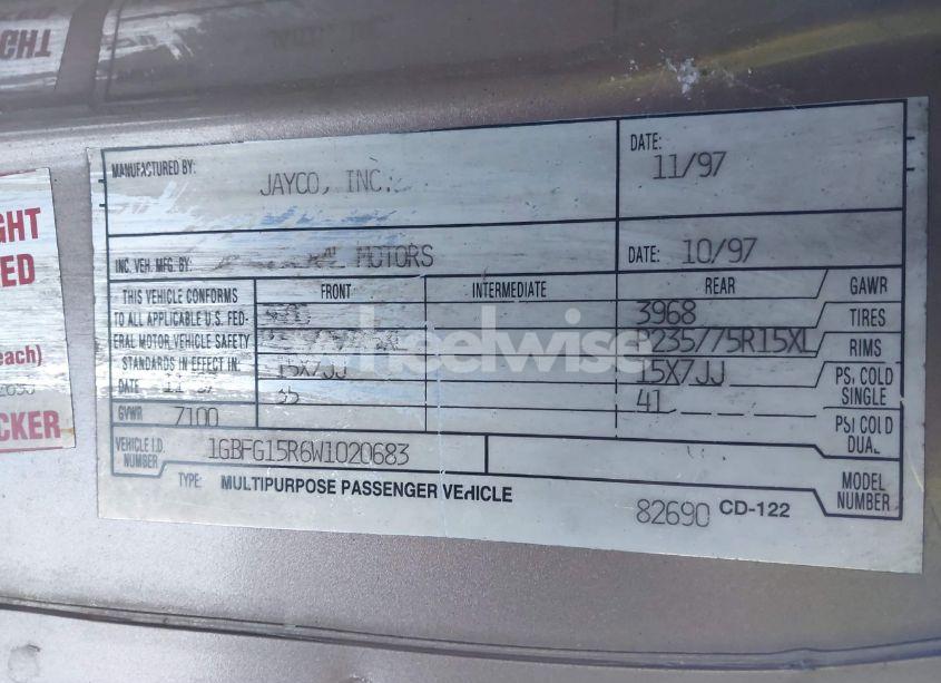 Photo 9 of 1998 Chevrolet Chevy VAN G1500 (VIN 1GBFG15R6W1020683)