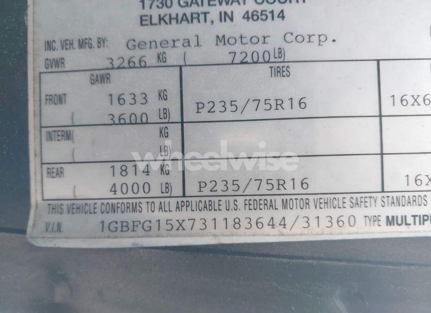 Photo 9 of 2003 Chevrolet Express UPFITTER (VIN 1GBFG15X731183644)