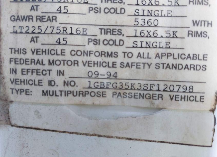 Photo 9 of 1995 Chevrolet G30 (VIN 1GBFG35K3SF120798)