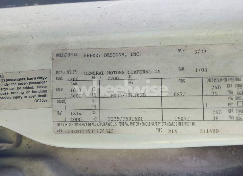 Photo 9 of 2003 Chevrolet Express UPFITTER (VIN 1GBFH15T531174323)