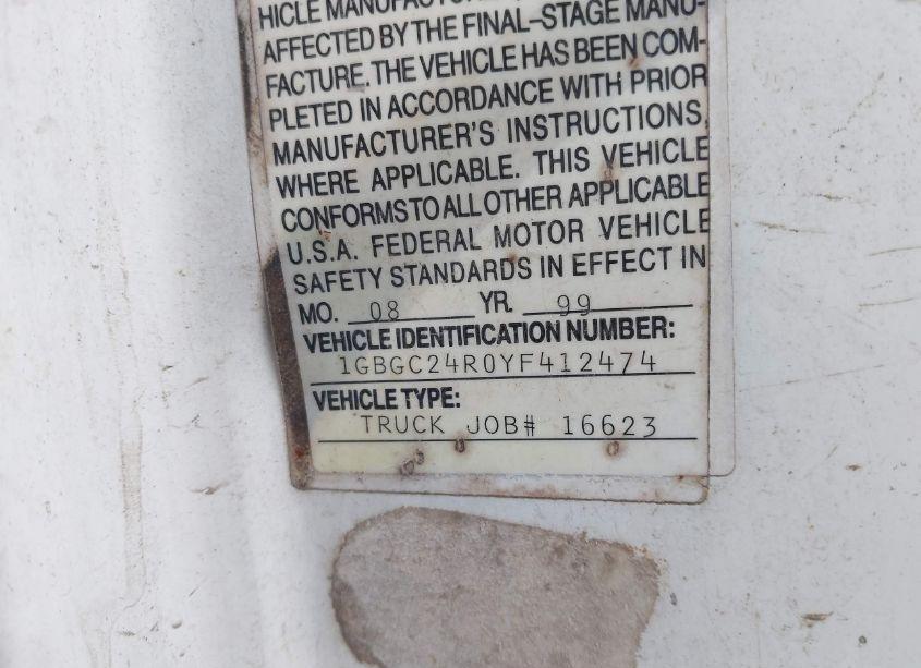 Photo 9 of 2000 Chevrolet C2500 CHASSIS (VIN 1GBGC24R0YF412474)