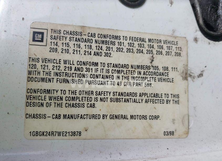 Photo 9 of 1998 Chevrolet K2500 CHASSIS CHEYENNE (VIN 1GBGK24R7WE213878)