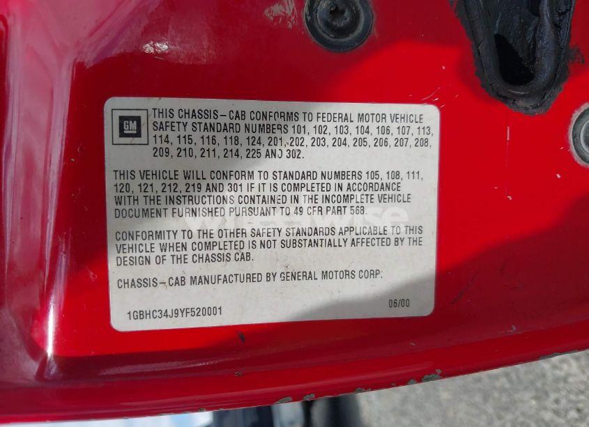 Photo 9 of 2000 Chevrolet C3500 CHASSIS (VIN 1GBHC34J9YF520001)