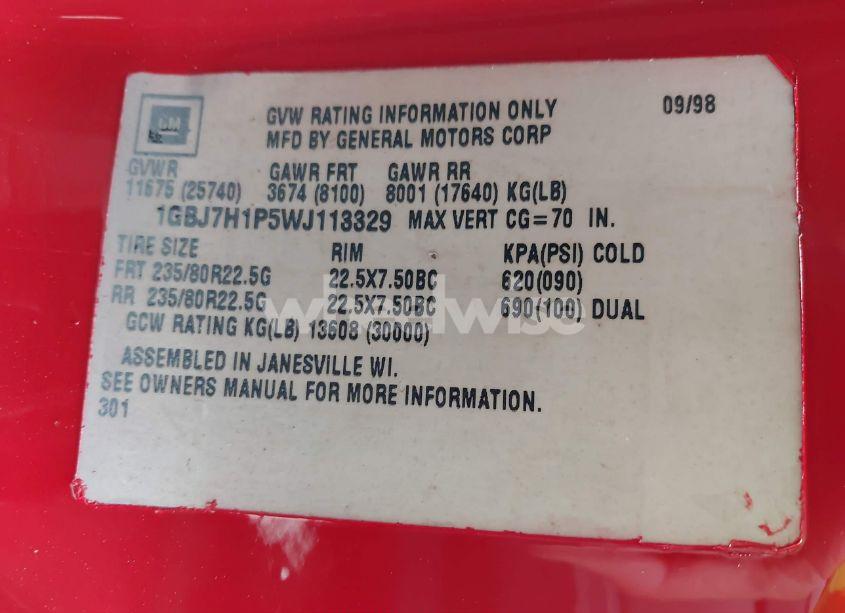 Photo 8 of 1998 Chevrolet C-series C7H042 (VIN 1GBJ7H1P5WJ113329)