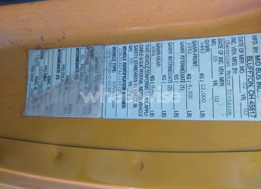 Photo 9 of 2003 Chevrolet Bus EXPRESS COMM CUTAWAY (VIN 1GBJG31F421216729)