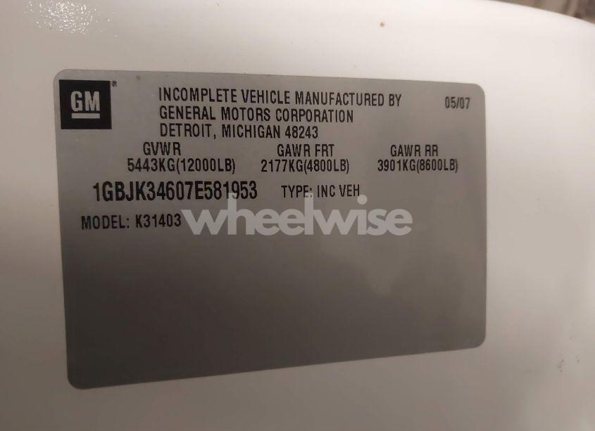 Photo 8 of 2007 Chevrolet Silverado 3500 CHASSIS WORK TRUCK (VIN 1GBJK34607E581953)