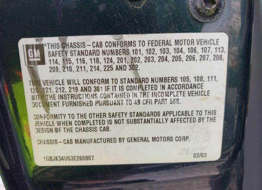 Photo 8 of 2003 Chevrolet Silverado 3500 CHASSIS (VIN 1GBJK34U53E260807)