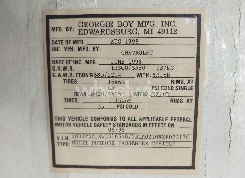 Photo 9 of 1998 Chevrolet P30 (VIN 1GBJP37JXW3316548)