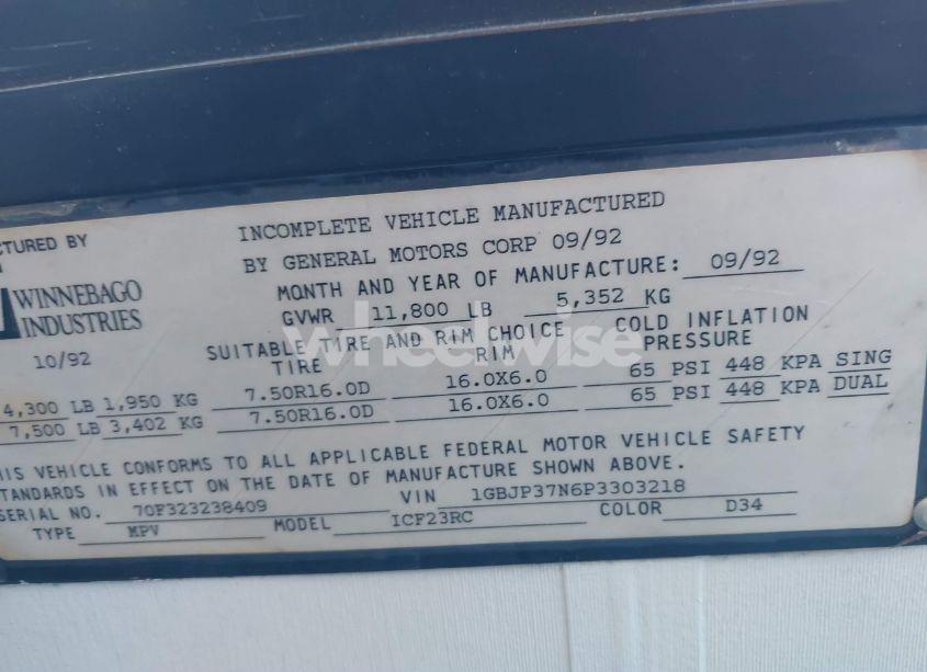 Photo 9 of 1993 Chevrolet P30 (VIN 1GBJP37N6P3303218)