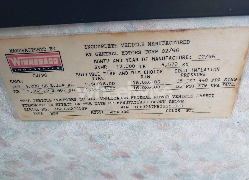 Photo 9 of 1996 Chevrolet P30 (VIN 1GBJP37N8T3301318)