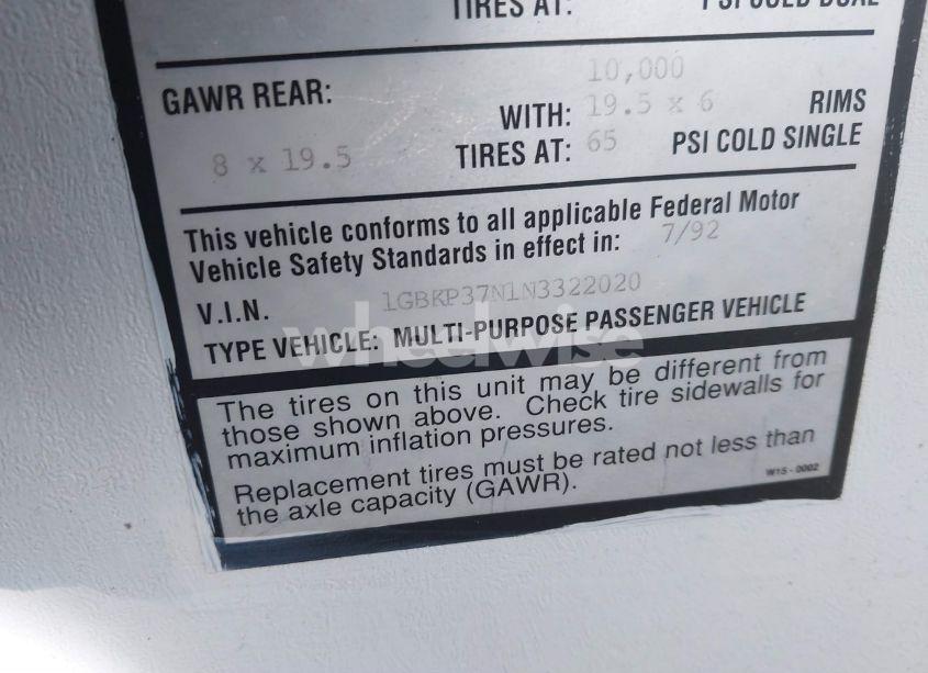 Photo 9 of 1992 Chevrolet P30 (VIN 1GBKP37N1N3322020)