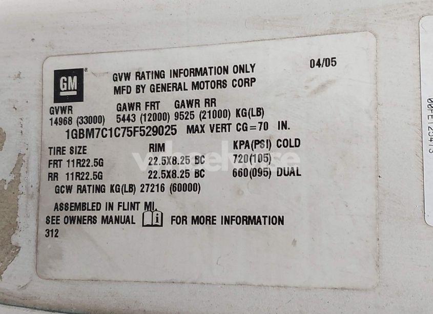 Photo 8 of 2005 Chevrolet Cc7500 N/A (VIN 1GBM7C1C75F529025)