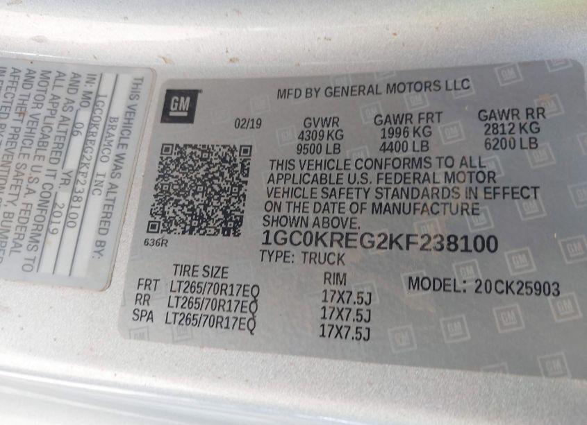 Photo 9 of 2019 Chevrolet Silverado 2500HD WT (VIN 1GC0KREG2KF238100)